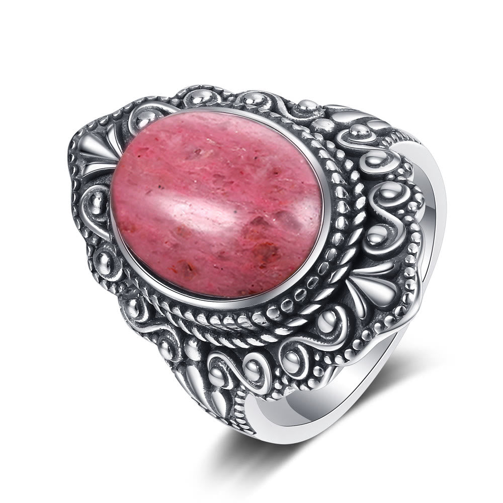 Olivenorma Antiker Boho-Schmuck Ring mit natürlichem Edelstein