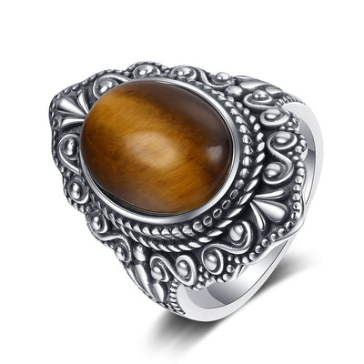 Olivenorma Antiker Boho-Schmuck Ring mit natürlichem Edelstein