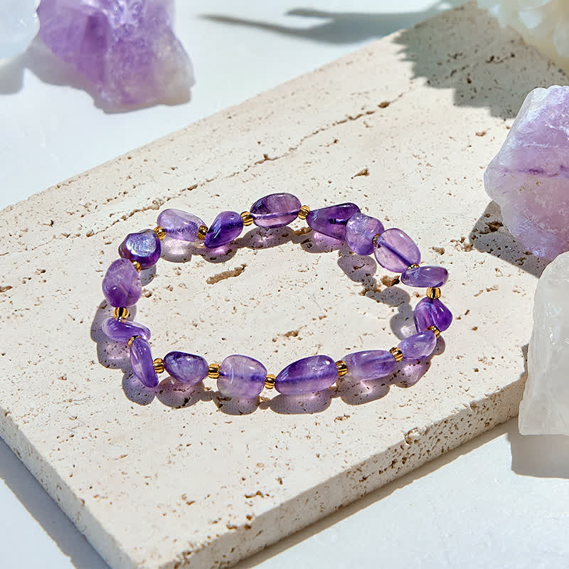 Olivenorma Armband mit natürlichen Amethystperlen