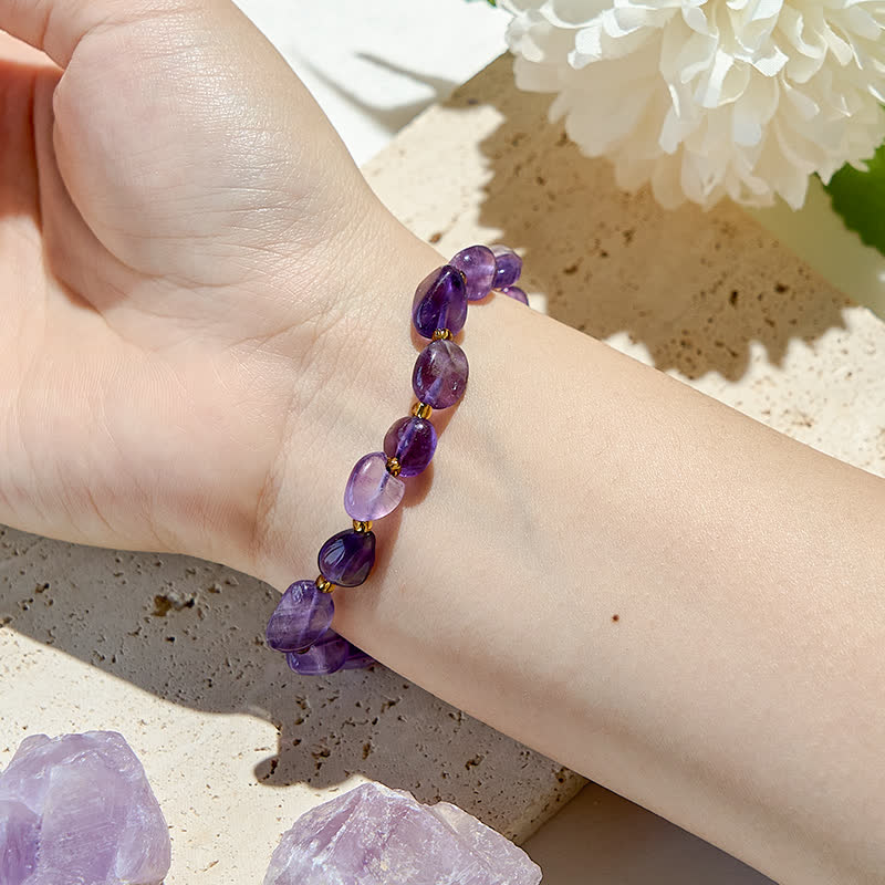 Olivenorma Armband mit natürlichen Amethystperlen