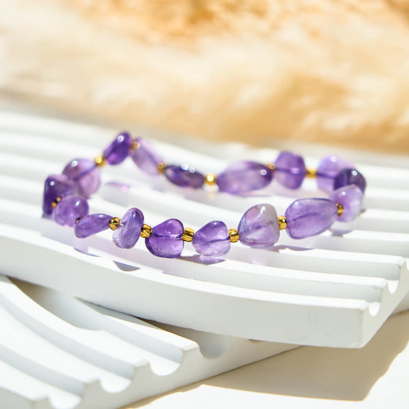 Olivenorma Armband mit natürlichen Amethystperlen