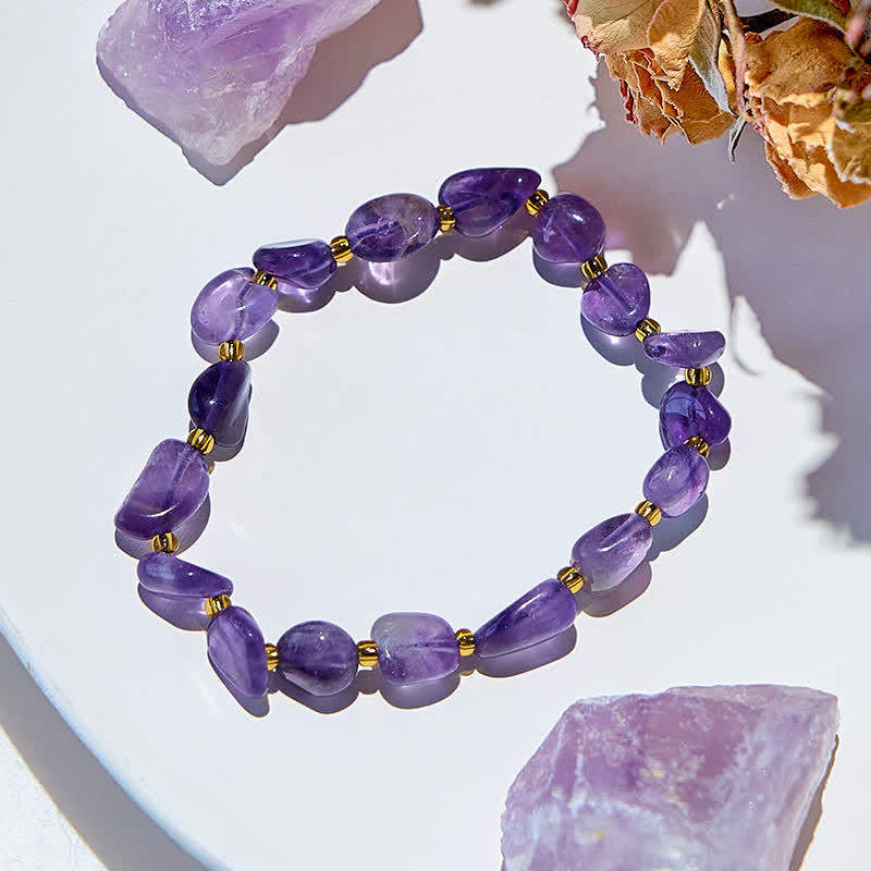 Olivenorma Armband mit natürlichen Amethystperlen