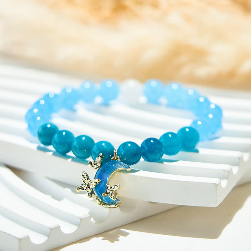 Olivenorma Armband mit Perlen aus natürlichem blauem Apatit und Aquamarin 