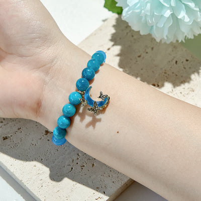 Olivenorma Armband mit Perlen aus natürlichem blauem Apatit und Aquamarin