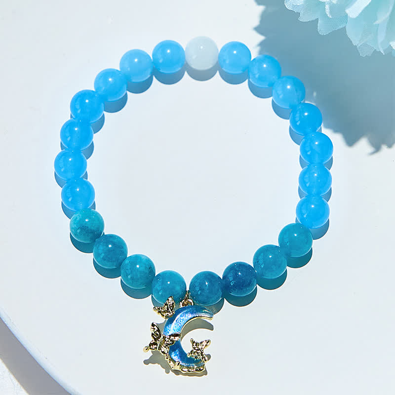 Olivenorma Armband mit Perlen aus natürlichem blauem Apatit und Aquamarin 