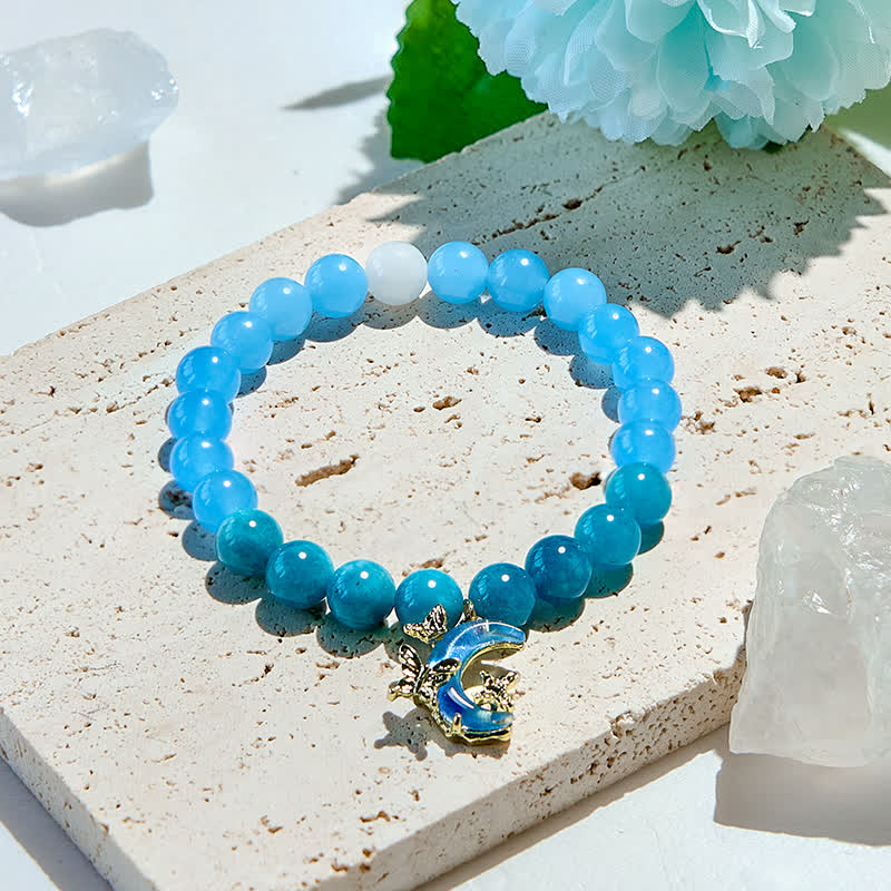 Olivenorma Armband mit Perlen aus natürlichem blauem Apatit und Aquamarin