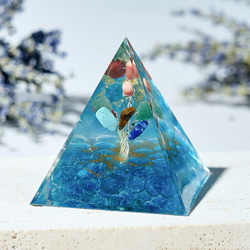 Olivenorma Baum des Lebens Aquamarin Chakra Energie Orgon-Pyramide