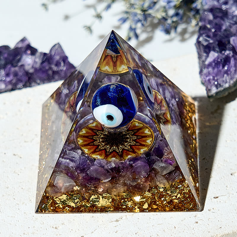 Olivenorma Amethyst Böser Blick Handgemachte Kristall Orgon-Pyramide