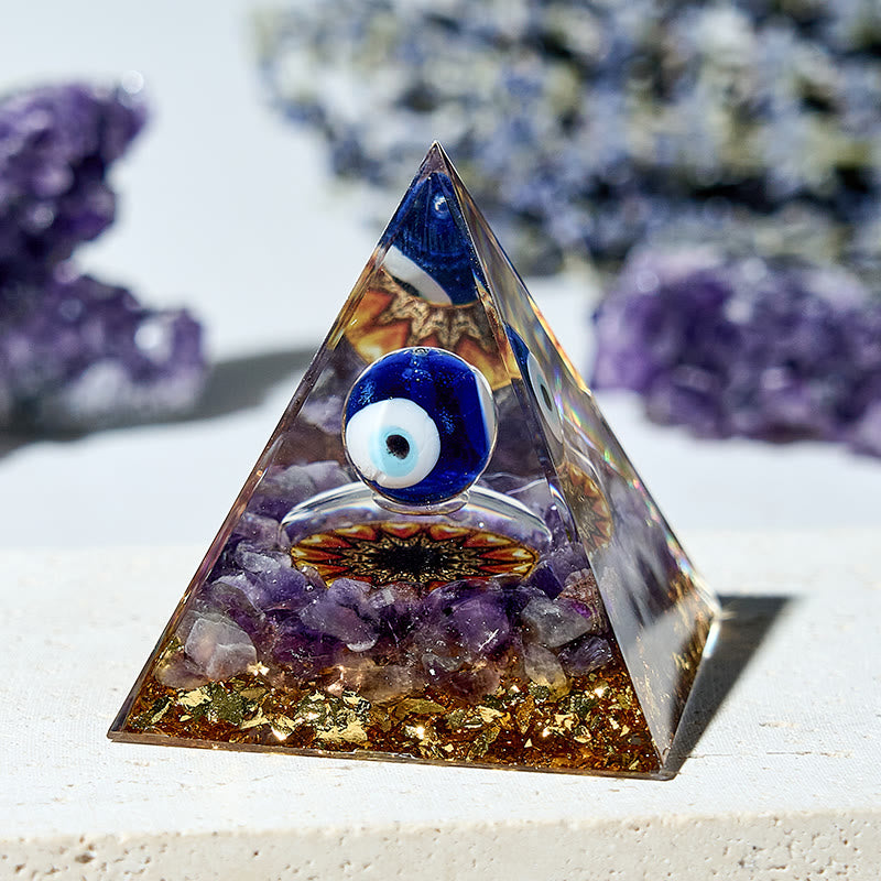 Olivenorma Amethyst Böser Blick Handgemachte Kristall Orgon-Pyramide