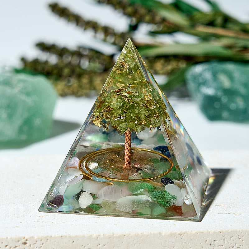 Olivenorma Lebensbaum Peridot Heilkristall Orgon-Pyramide