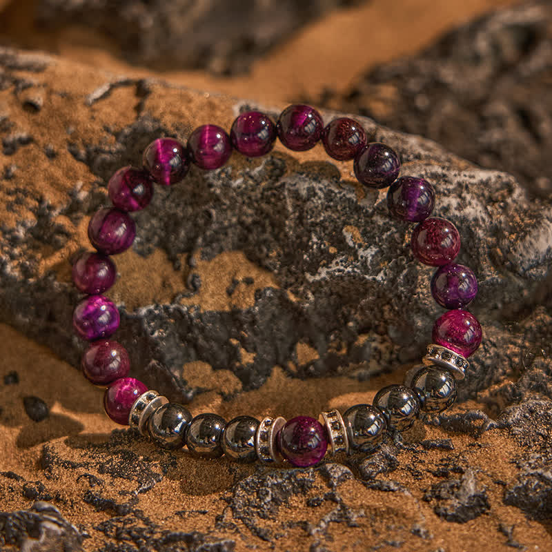 Olivenorma Armband mit Perlen aus natürlichem Hämatit und rosa Tigerauge