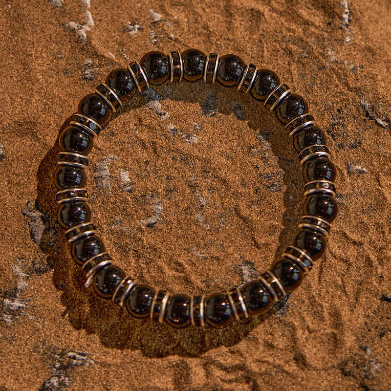 Olivenorma Armband mit Perlen aus natürlichem schwarzem Onyx und weißem Zirkon