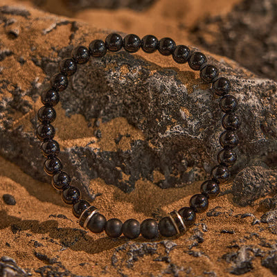 Olivenorma Perlenarmband aus natürlichem schwarzen Onyx, 6 mm