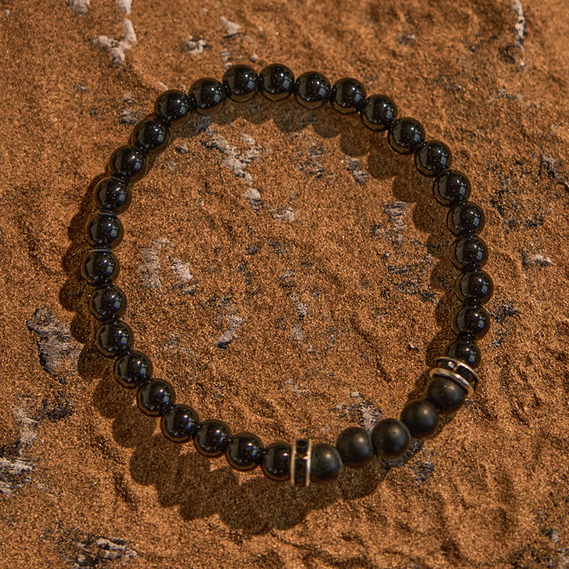 Olivenorma Perlenarmband aus natürlichem schwarzen Onyx, 6 mm