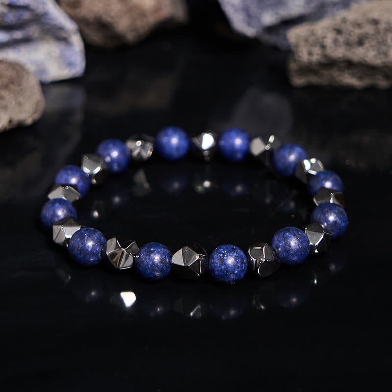 Olivenorma Armband mit Perlen aus natürlichem Hämatit und Lapislazuli