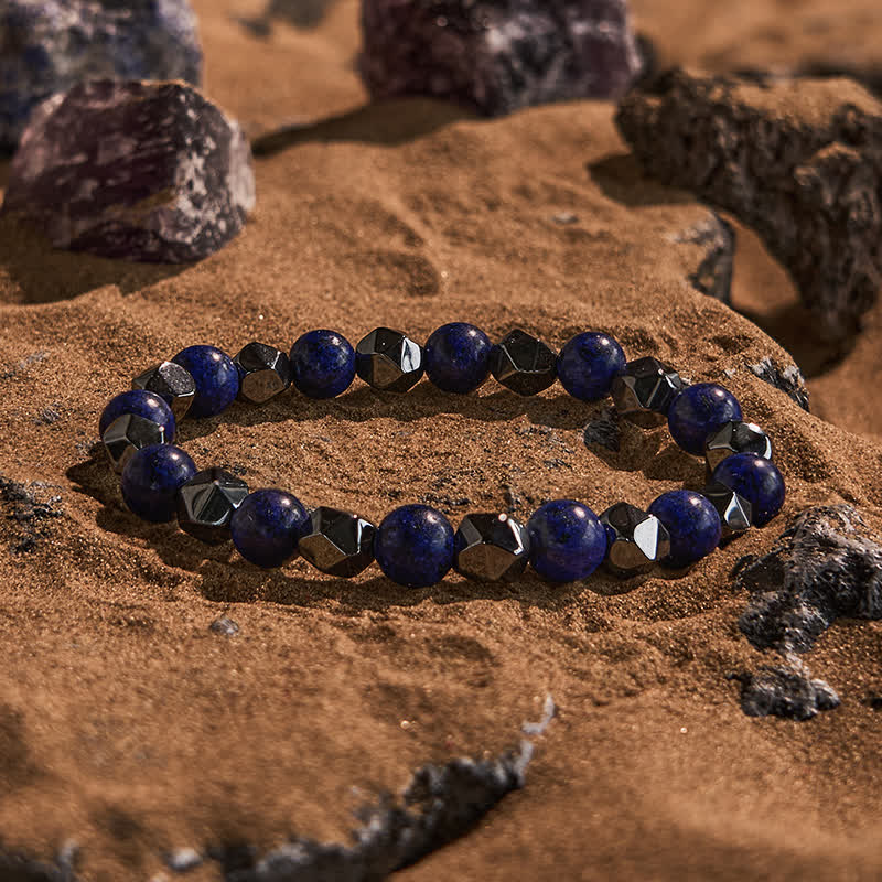 Olivenorma Armband mit Perlen aus natürlichem Hämatit und Lapislazuli