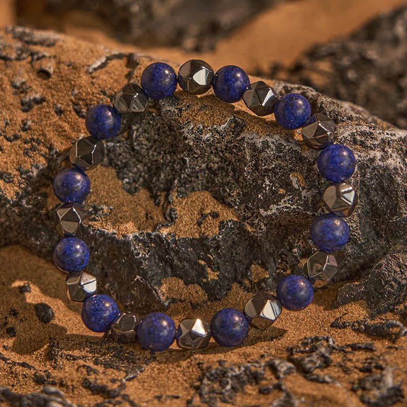 Olivenorma Armband mit Perlen aus natürlichem Hämatit und Lapislazuli