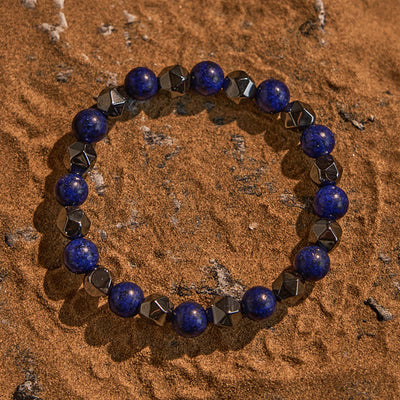 Olivenorma Armband mit Perlen aus natürlichem Hämatit und Lapislazuli