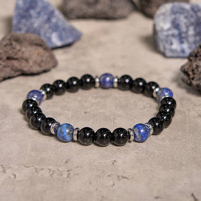 Olivenorma Armband mit Perlen aus natürlichem schwarzem Onyx und Lapislazuli