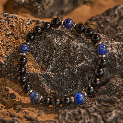 Olivenorma Armband mit Perlen aus natürlichem schwarzem Onyx und Lapislazuli