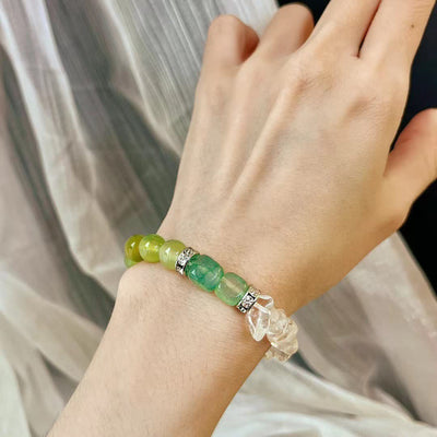 Olivenorma Perlenarmband mit natürlichem, klarem Kristall und Peridot, 12 cm