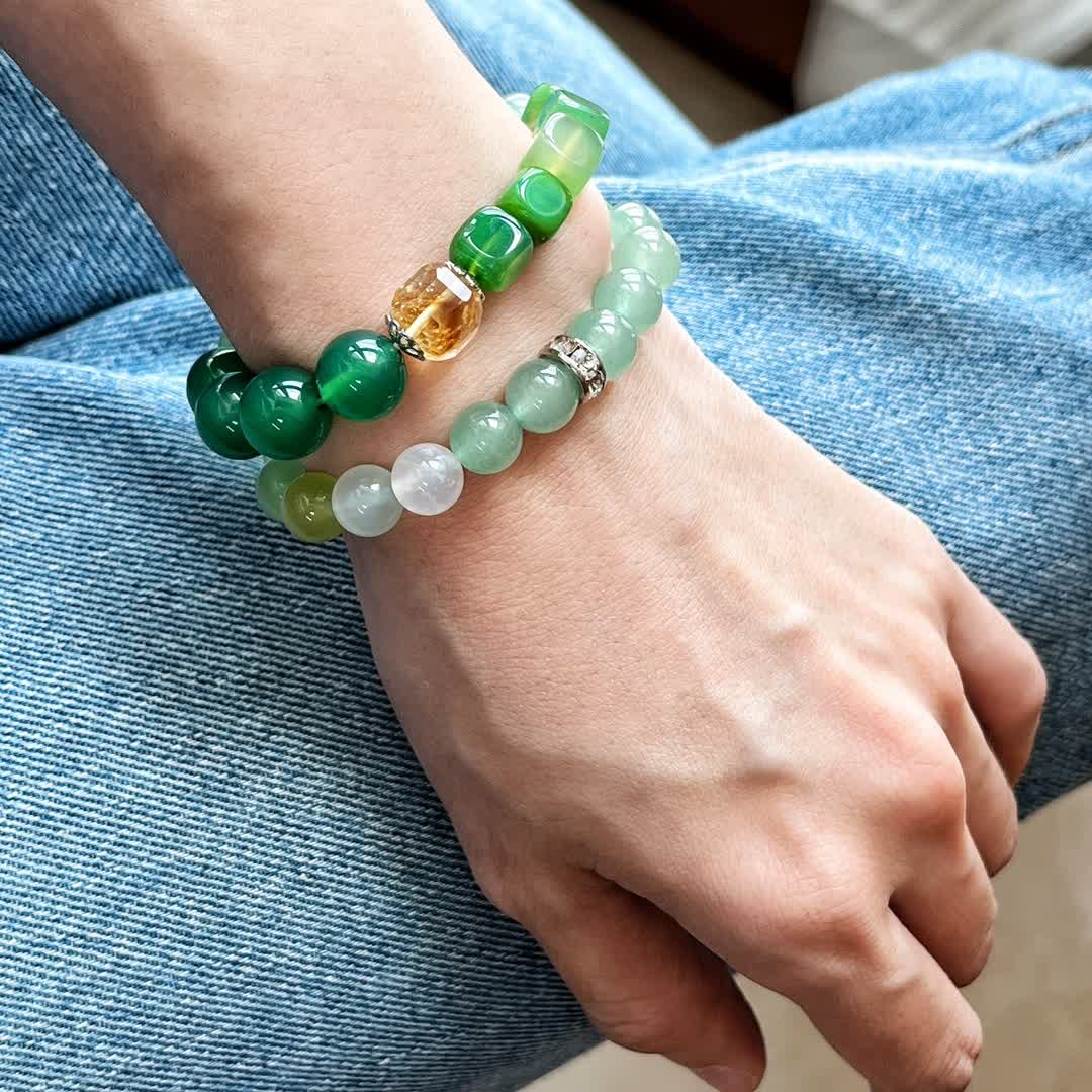 Olivenorma Armband mit Perlen aus natürlichem, klarem Kristall und grünem Aventurin