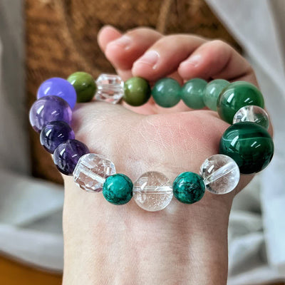 Olivenorma Armband mit Perlen aus natürlichem Amethyst und grünem Aventurin