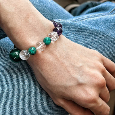 Olivenorma Armband mit Perlen aus natürlichem Amethyst und grünem Aventurin