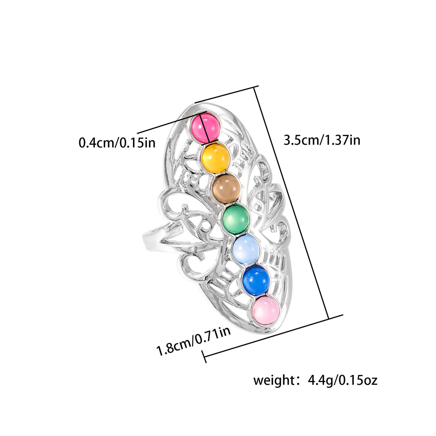 Olivenorma 7 Chakra Kristall Hohl verstellbarer Ring