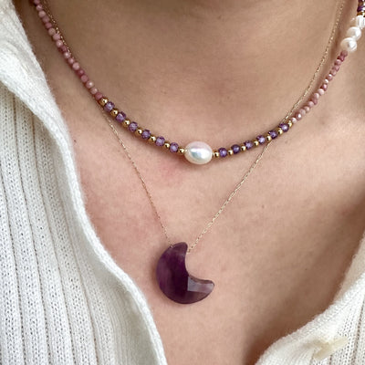 Olivenorma Halskette mit natürlichem Amethyst, 14 Karat vergoldet