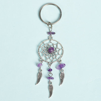 Olivenorma Mini-Schlüsselanhänger mit Traumfänger aus natürlichem Edelstein - Amethyst - image 9