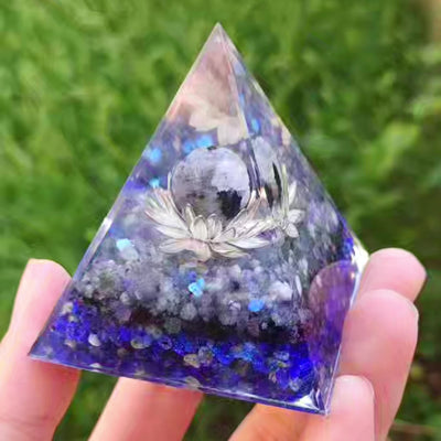 Olivenorma Mondstein Lapislazuli Lotus Sockel Orgon-Pyramide