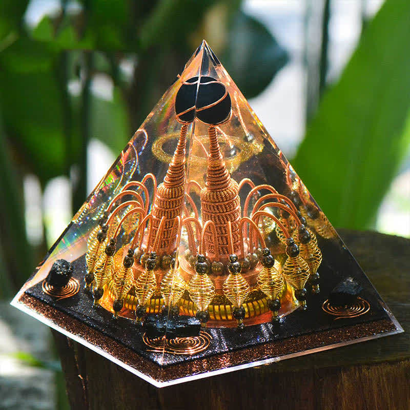 Olivenorma „Gilded Dark Night Lord“ Orgon-Pyramide aus schwarzem Kristall