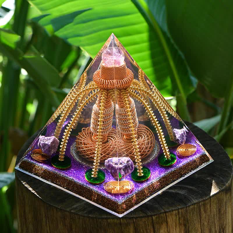 Olivenorma Amethyst Kupferdraht Energiegenerator Orgon-Pyramide