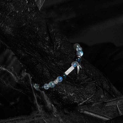 Olivenorma Armband mit Perlen aus Mondstein und blauem Tigerauge