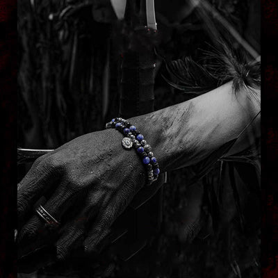 Olivenorma „Dark Ray“ Hämatit-Obsidian-Sodalith-Perlenarmband