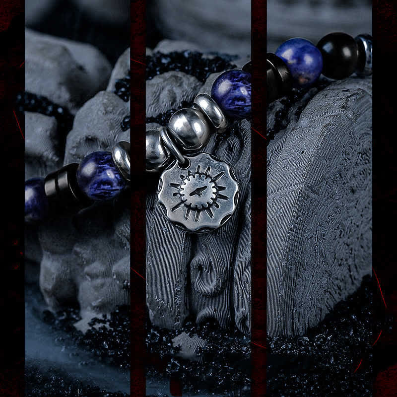 Olivenorma „Dark Ray“ Hämatit-Obsidian-Sodalith-Perlenarmband