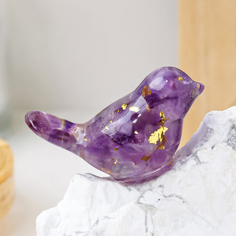 Olivenorma Vogelskulptur aus natürlichem Kristall, Edelsteindekoration - Amethyst - image 1