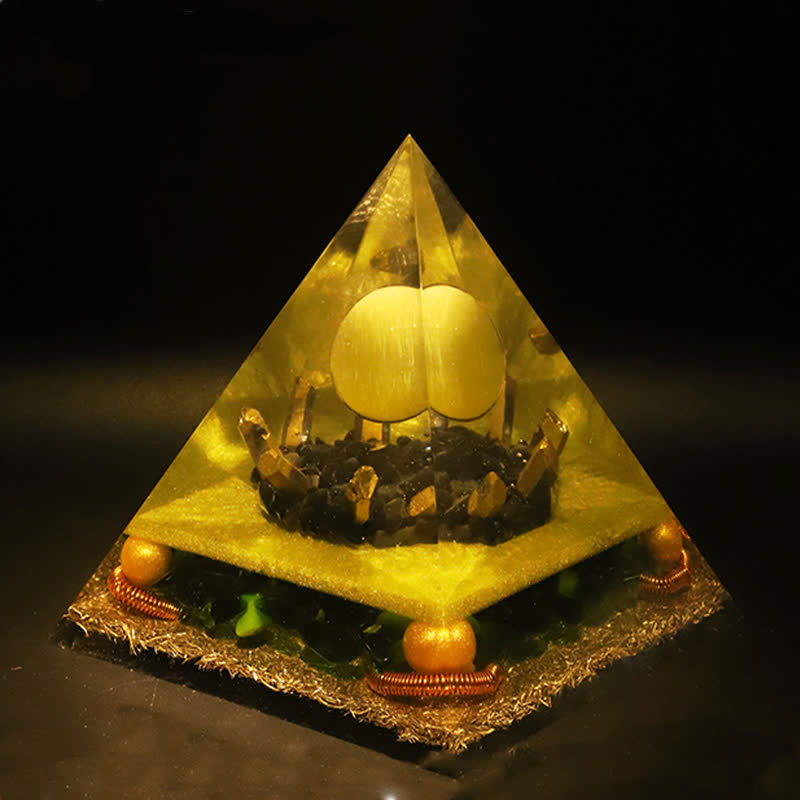 Olivenorma Orgon-Pyramide -Pyramide mit gelber Jadekristallkugel