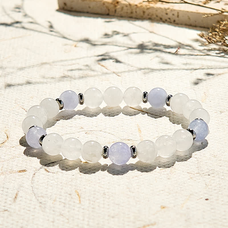 Olivenorma Armband mit Perlen aus natürlichem blauem Quarz und klarem Kristall