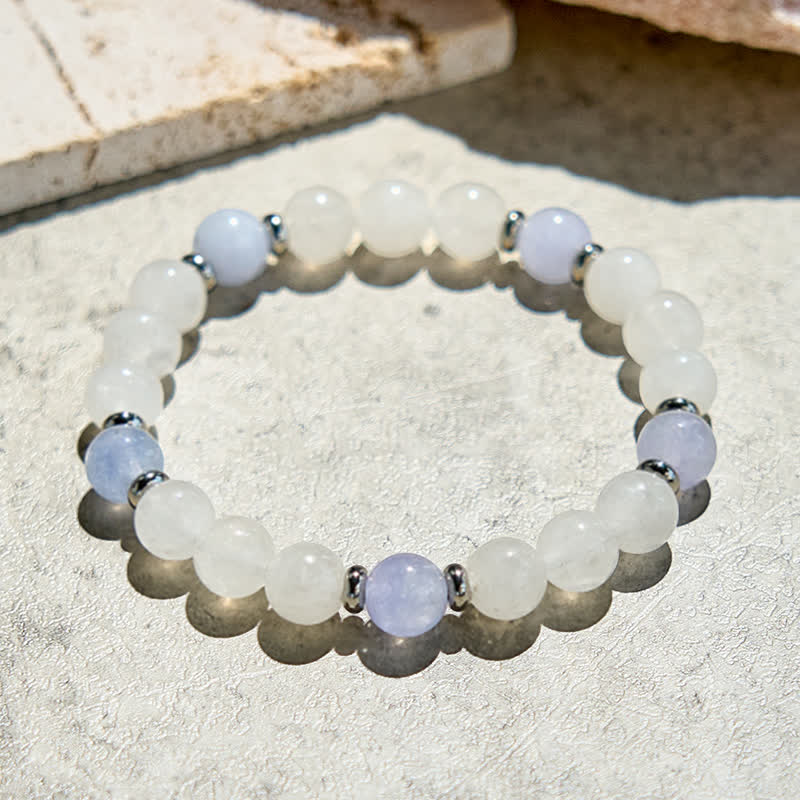 Olivenorma Armband mit Perlen aus natürlichem blauem Quarz und klarem Kristall