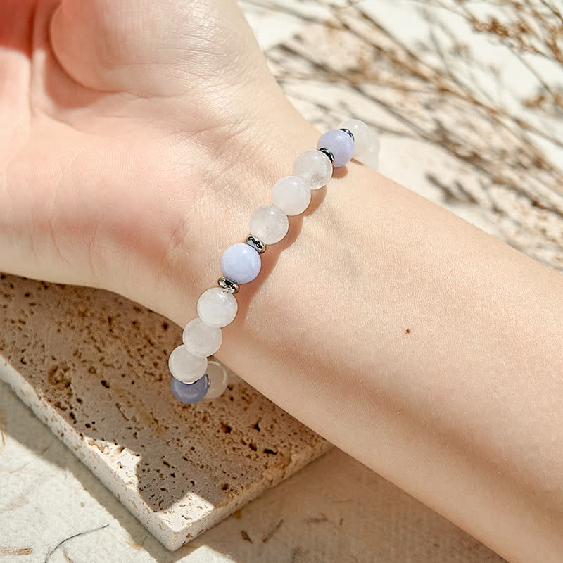 Olivenorma Armband mit Perlen aus natürlichem blauem Quarz und klarem Kristall