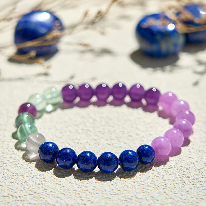 Olivenorma Amethyst Lapislazuli Grün Fluorit Perlenarmband