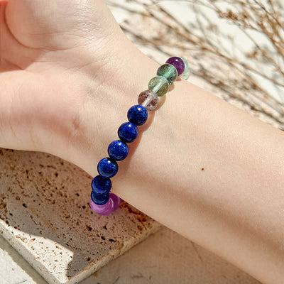 Olivenorma Amethyst Lapislazuli Grün Fluorit Perlenarmband