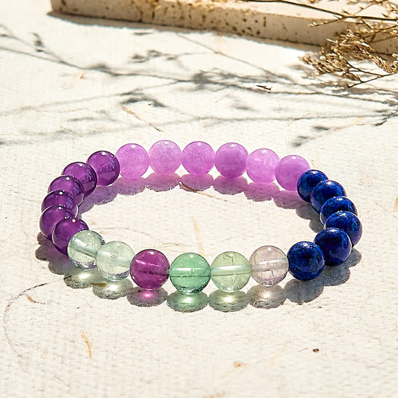 Olivenorma Amethyst Lapislazuli Grün Fluorit Perlenarmband