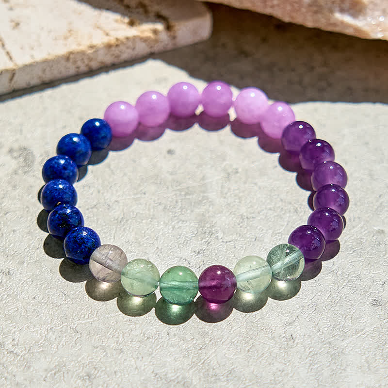 Olivenorma Amethyst Lapislazuli Grün Fluorit Perlenarmband