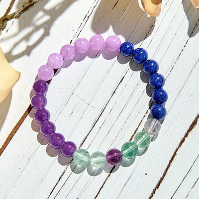 Olivenorma Amethyst Lapislazuli Grün Fluorit Perlenarmband