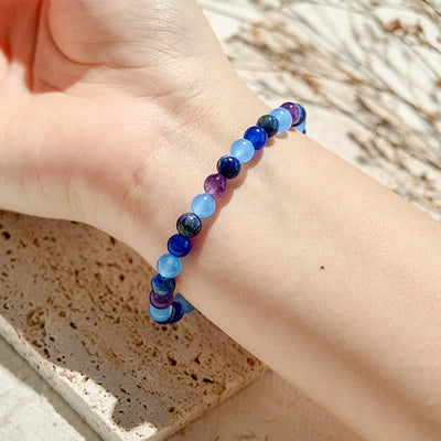 Olivenorma Armband mit Perlen aus natürlichem Amethyst, Aquamarin und Lapislazuli