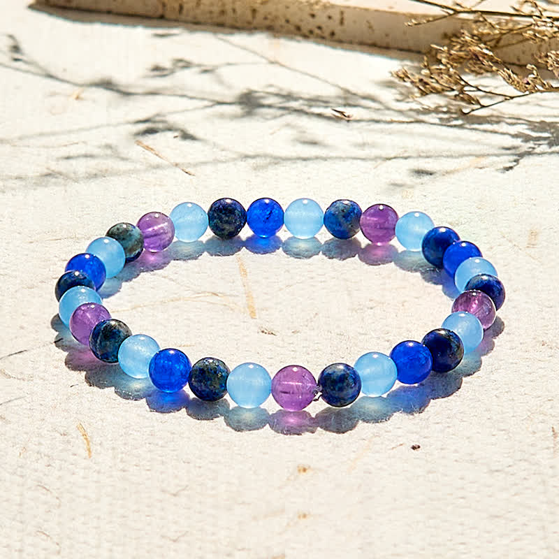 Olivenorma Armband mit Perlen aus natürlichem Amethyst, Aquamarin und Lapislazuli