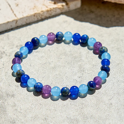 Olivenorma Armband mit Perlen aus natürlichem Amethyst, Aquamarin und Lapislazuli